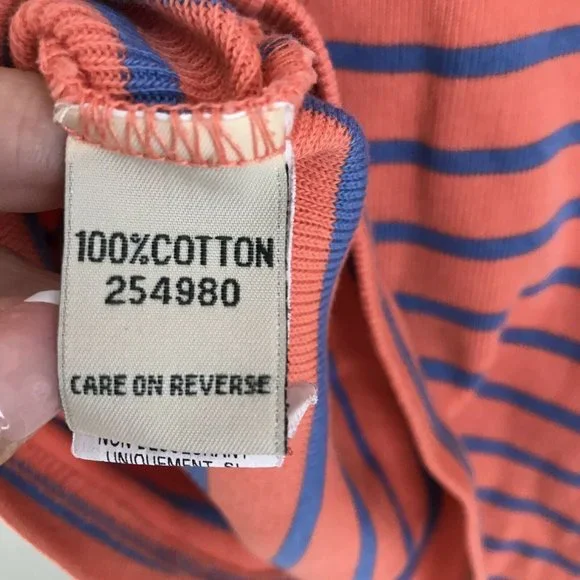 LL Bean Orange Blue Striped 3/4 Sleeve Sweater - Picture 4 of 5